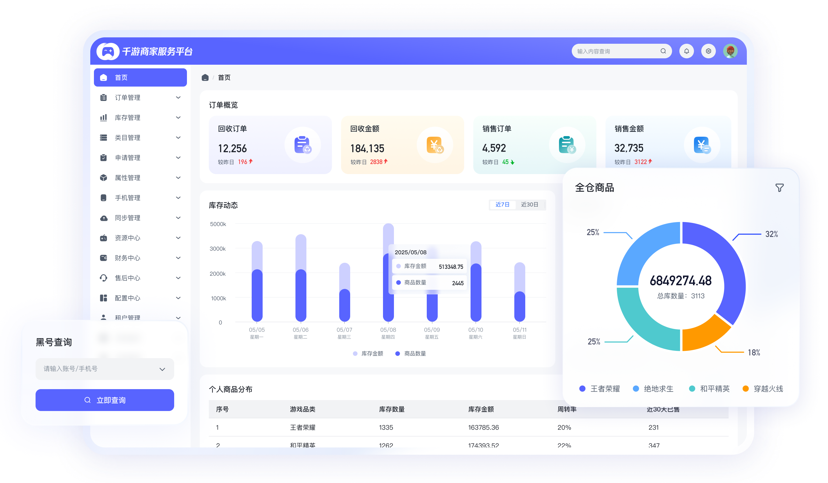 千游商家服务平台系统界面展示